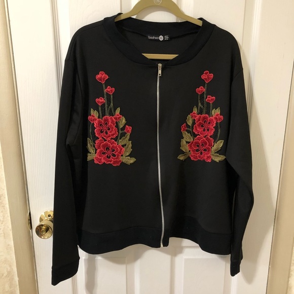 Boohoo Plus Jackets & Blazers - Boohoo Plus embroidered black bomber jacket NWOT
